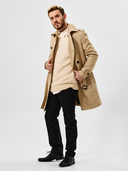 Mens Trench Coat Slim Fit Double Breasted Windproof Coat
