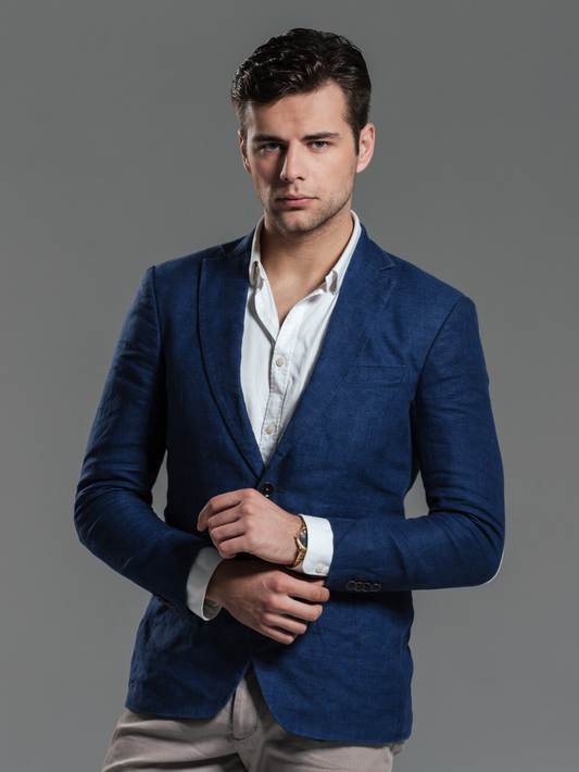 Men Navy Check Slim Fit Casual Blazer