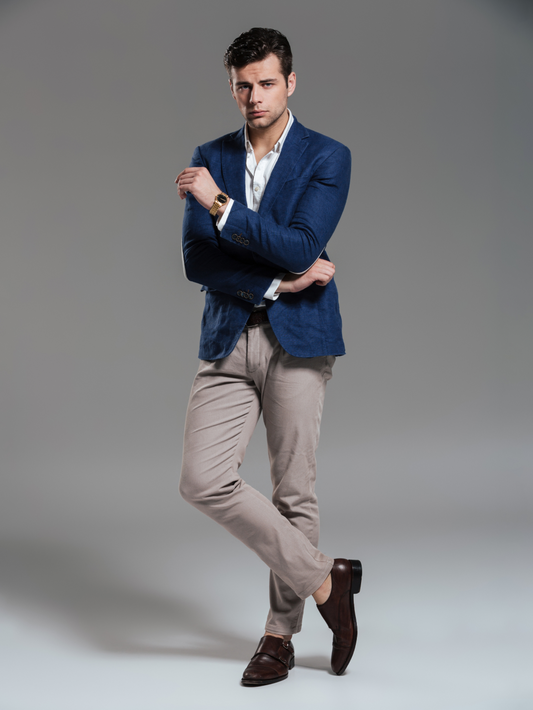 Men Navy Check Slim Fit Casual Blazer