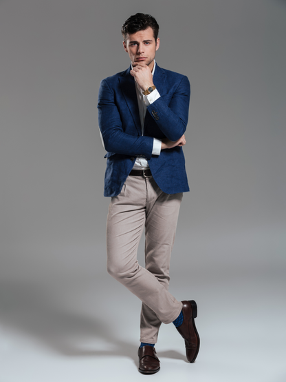Men Navy Check Slim Fit Casual Blazer